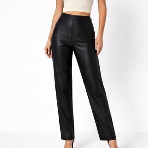 Vintage Genuine Leather Clio Size 6 Women's Black Straight Leg Pants High Rise